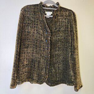 Coldwater Creek Womens Velvet‎ Sheer Textured Button-Up Shirt Jacket L